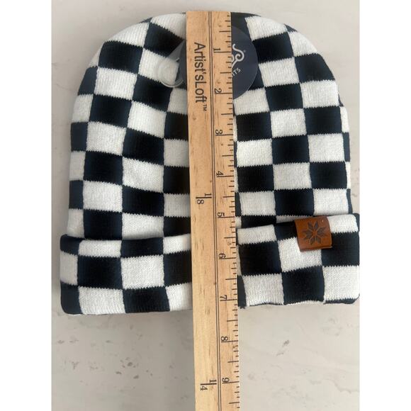 Britt's Knits Kid's Check Mate Beanie Stretchy Knit Hat in Black. & White - Picture 8 of 8